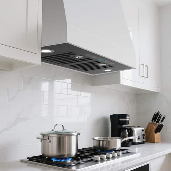 30 in. 900 CFM Convertible Insert Range Hood in Black Stainless 4-Speed with LED, Touch and Gesture Control with Remote