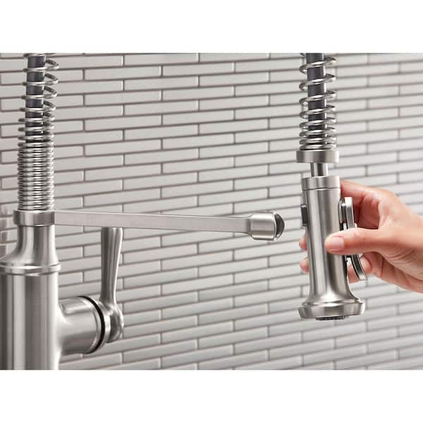 KOHLER Lyric 33 in. Stainless Steel 18 Gauge Drop in/Undermount Workstation Single Bowl Kitchen Sink with Sous Semi Pro Faucet