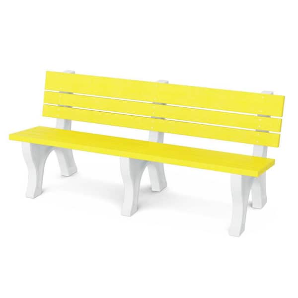 Wildridge Heritage 6 ft. Lemon Yellow and White HDPE Plastic Outdoor Park Bench