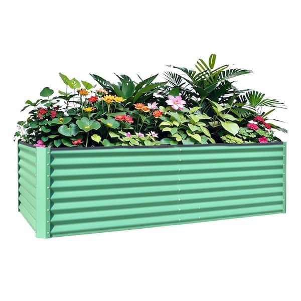 8 ft. x 4 ft. x 2 ft. Green Galvanized Steel Rectangular Outdoor Raised Garden Bed