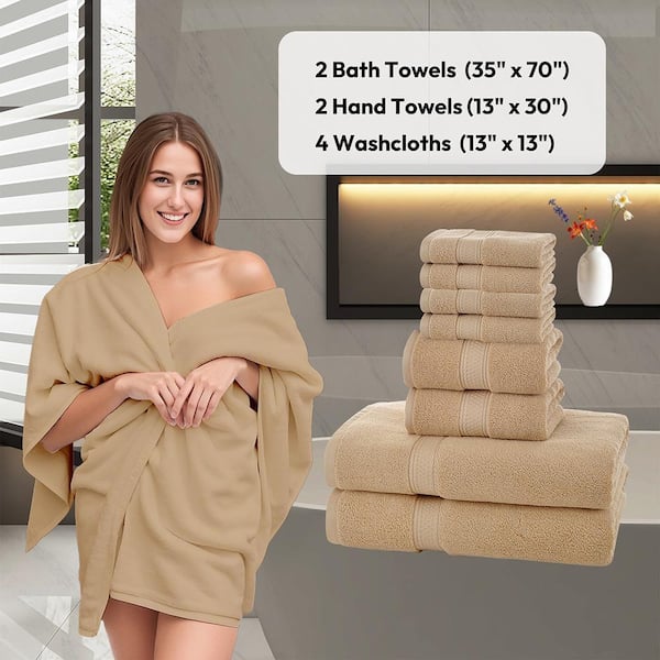 JML 8-Pieces Camel Cotton Bath Towel Set CTS04-Camel-8PCS - The