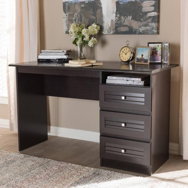 Baxton Studio 47.64 in. Wenge Dark Brown Rectangular 3 Drawer