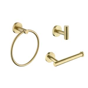 3 -Piece Bath Hardware Set with Hand Towel Holder in Brushed Gold