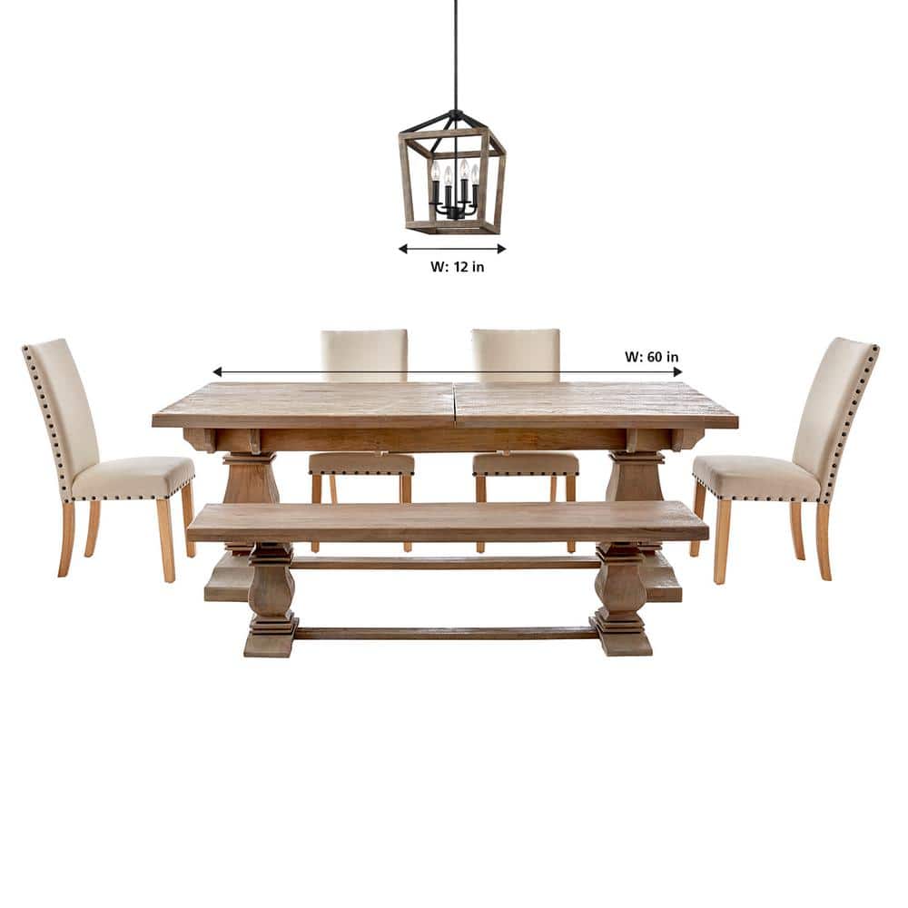Mini Brass Cage Chandelier with Weathered Oak & Forged Iron