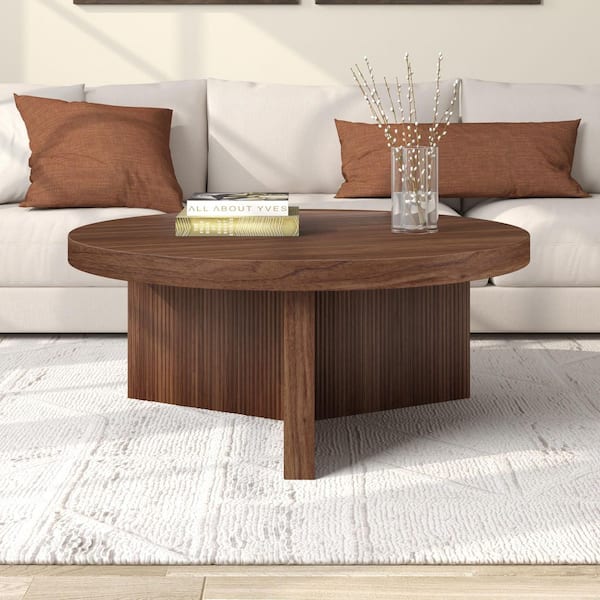 Meyer&Cross Holm 36 in. Satin Walnut Round MDF Top Coffee Table