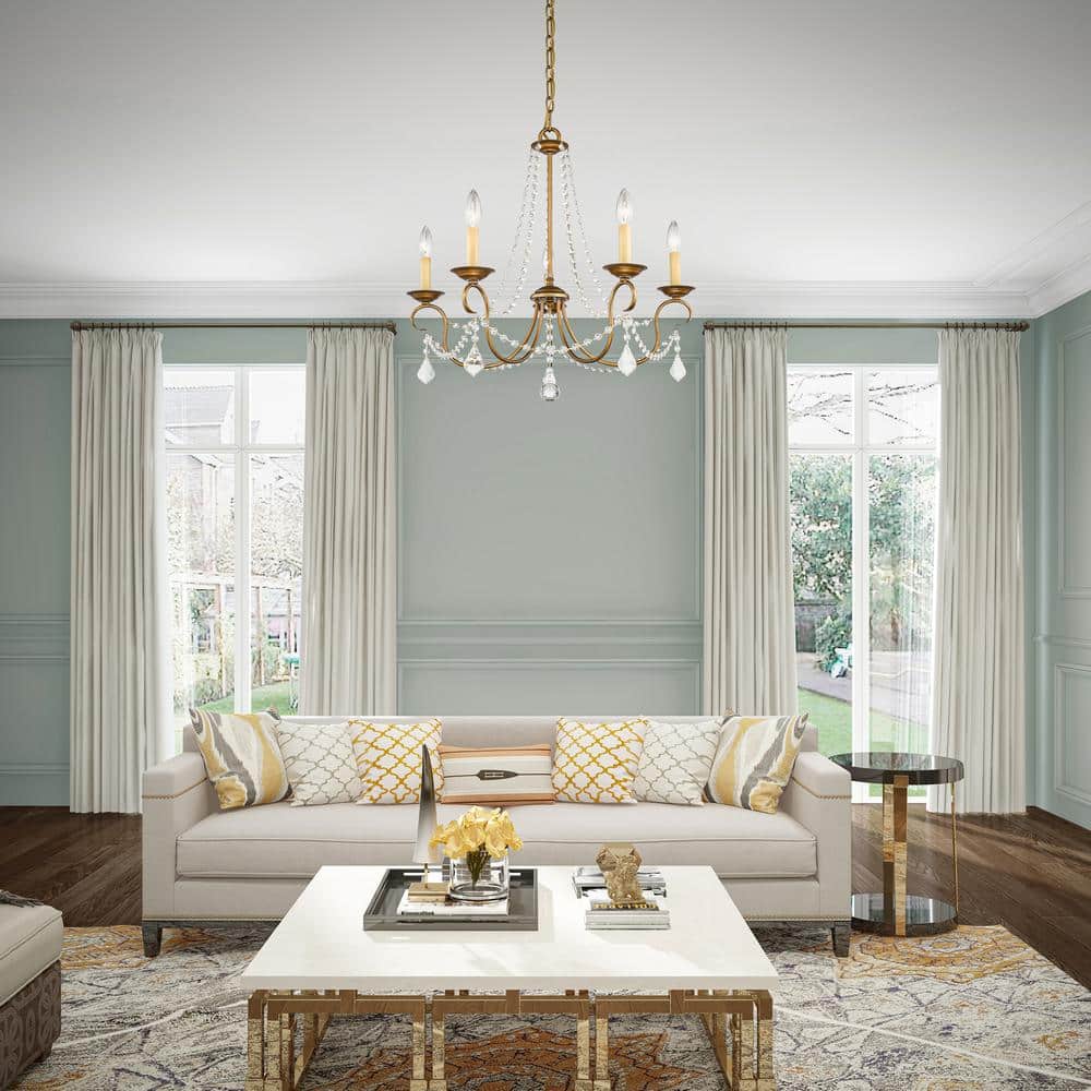 Antique Gold Leaf Mini Crystal 5-Light Chandelier