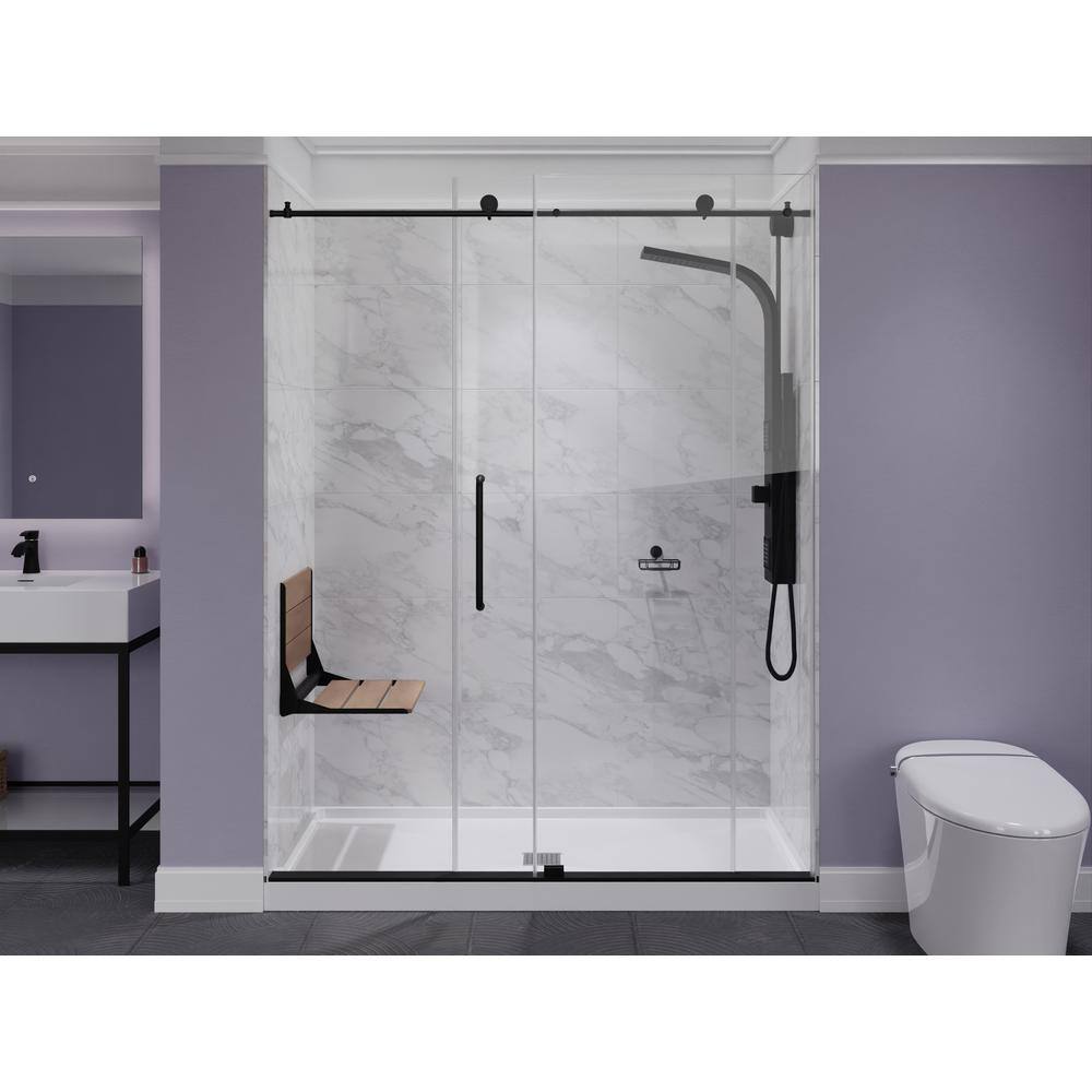 Matte Black Teak Wall Mounted Folding Shower Seat