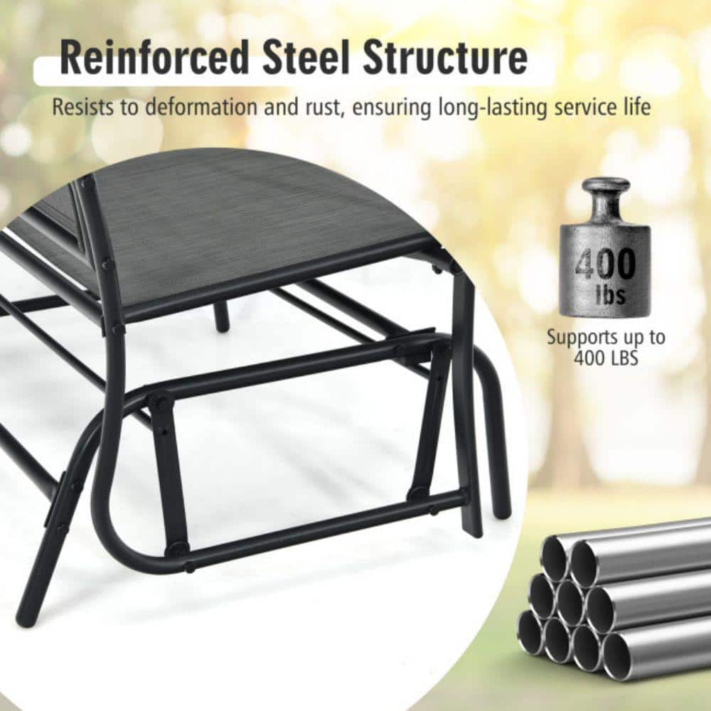 Gray Steel Frame 2-Person Outdoor Glider Bench with Arms