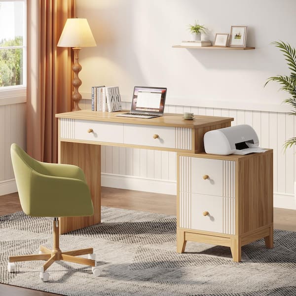 Capen 51 in. Rectangular Light Walnut Engineered Wood 4-Drawer Computer Desk with Storage for Home Office