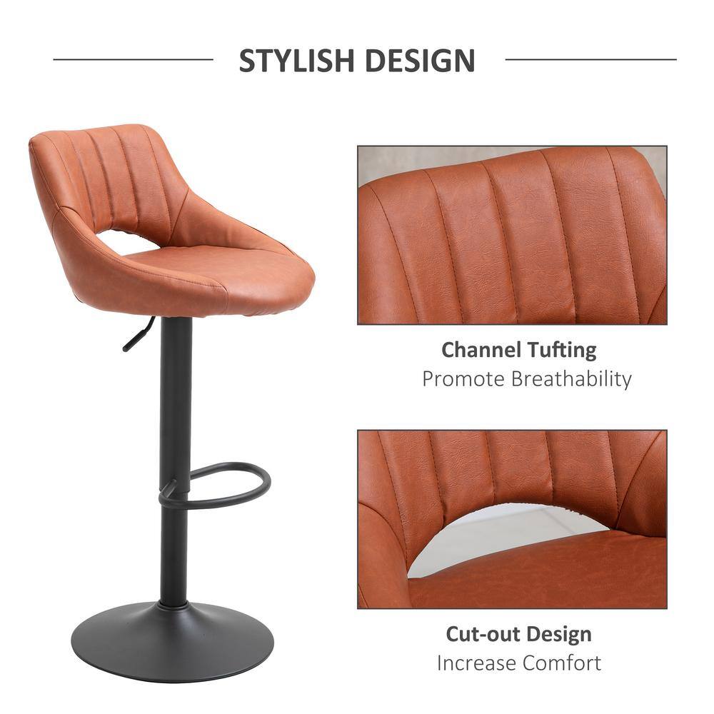 Adjustable Swivel Barstool in Brown Leather with Metal Base