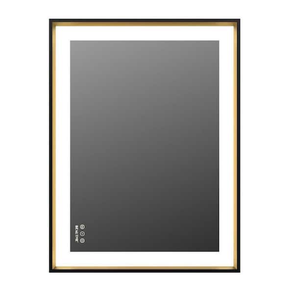 Unbranded 36.5 in. W x 28.9 in. H Large Rectangular Framed Dimmable Wall Bathroom Vanity Mirror in Black