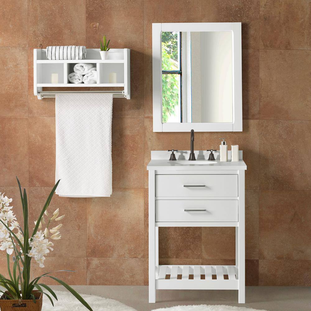 Harrison 24" White Pine Freestanding Vanity Cabinet with Open Shelf