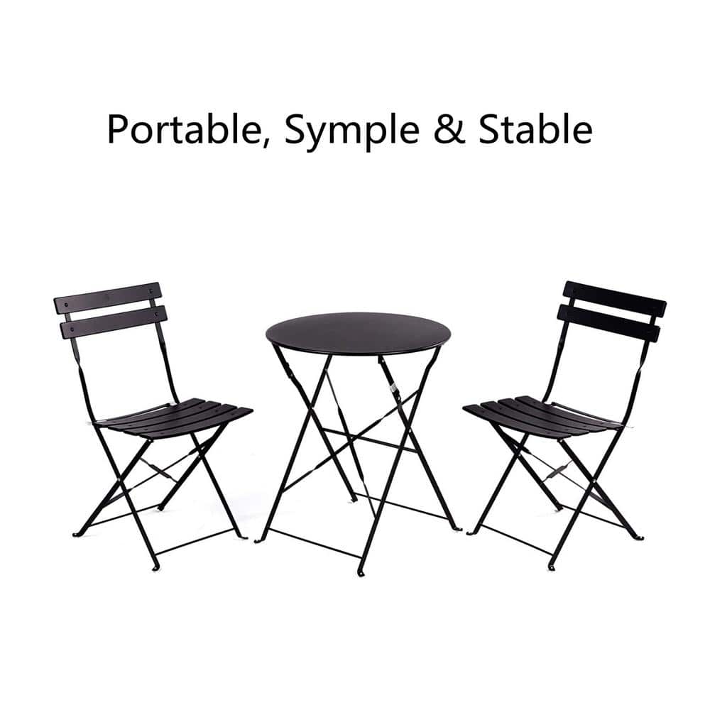 3-Piece 23.6 in. Metal Outdoor Bistro Set, Black