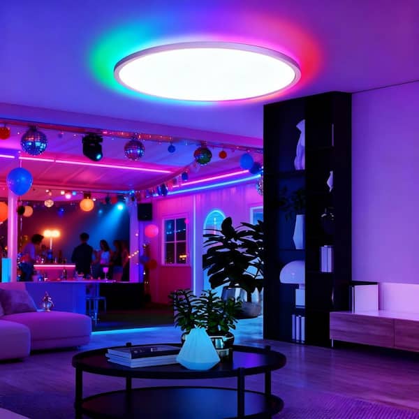12 in. 28-Watt RGB Selectable LED Color Changing Flush Mount Ceiling Light, 3000K-6500K w/ Remote for Living Room 2-Pack