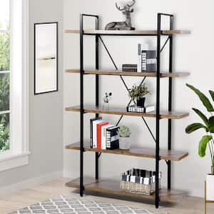 47.2 in. Wide Brown 5-Shelf Etagere Bookcase With Open Back