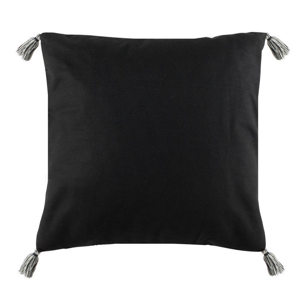 Sidonia 16" Gray and Cream Square Throw Pillow with Tassels