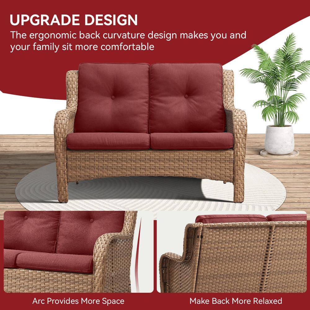 Infographic highlighting the ergonomic design of the wicker loveseat.