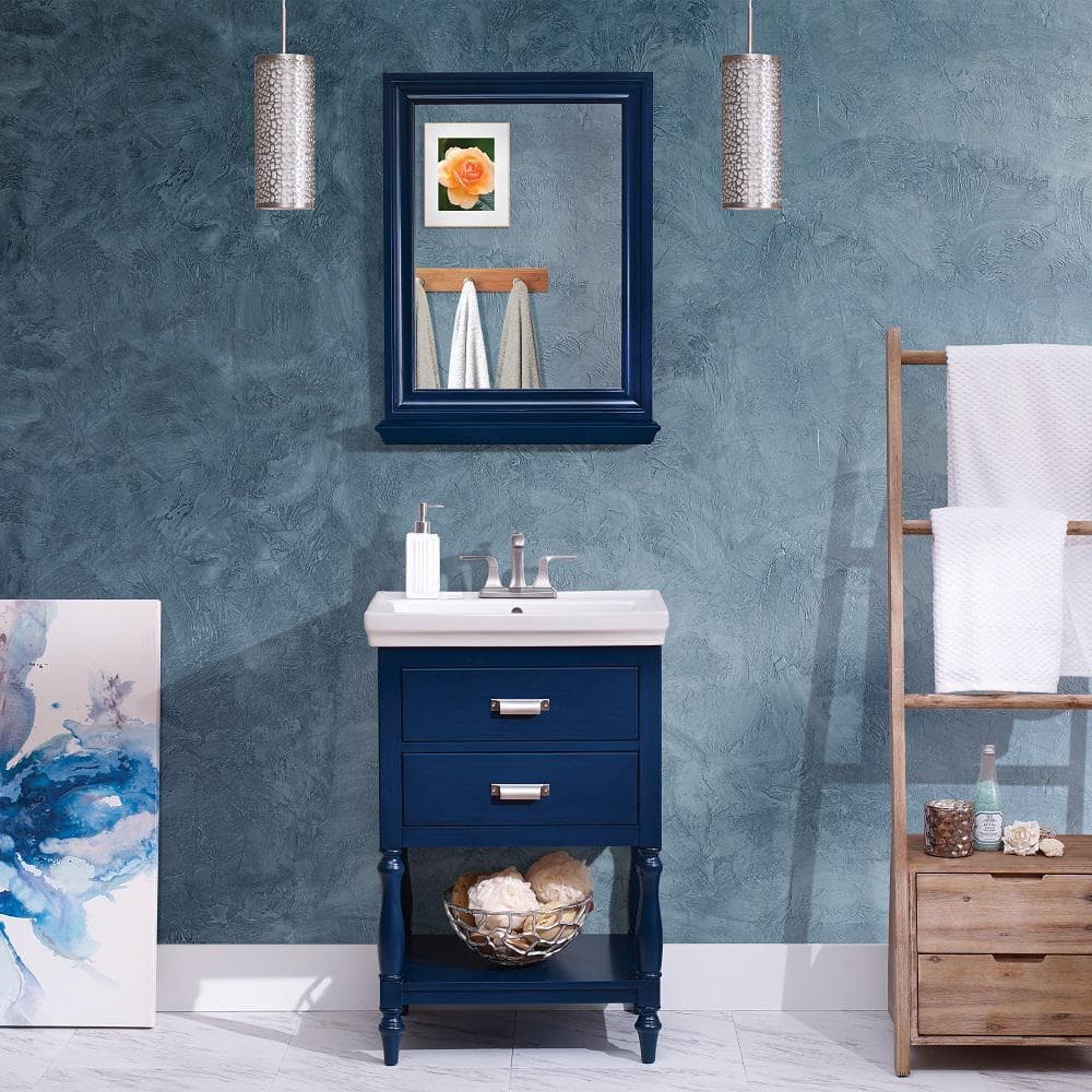 Cherie Royal Blue Rectangular Wood Bathroom Vanity Mirror