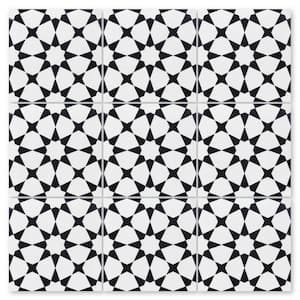 Taza Black and White Morning 8 in. x 8 in. Cement Handmade Floor and Wall Tile (Box of 8/3.45 sq. ft.)