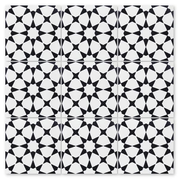 Villa Lagoon Tile Taza Black and White Morning 8 in. x 8 in. Cement Handmade Floor and Wall Tile (Box of 8/3.45 sq. ft.)