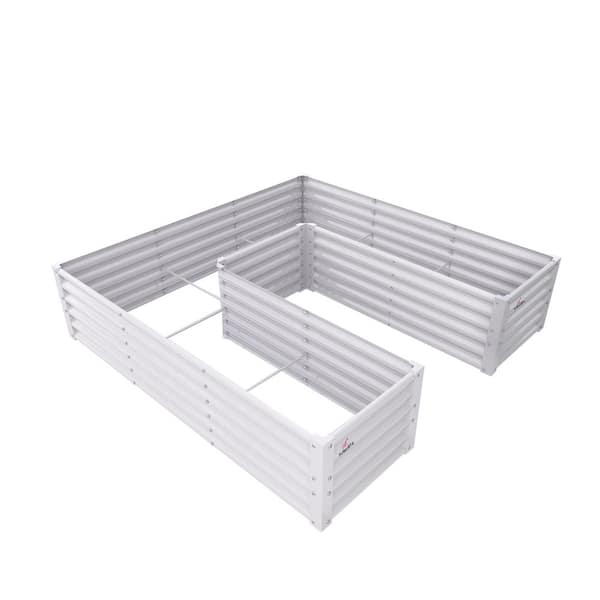 Runesay 74 in. x 74 in. x 18 in. Patio Outdoor White U-Shaped Galvanized Raised Garden Beds Metal Planter Box for Planting