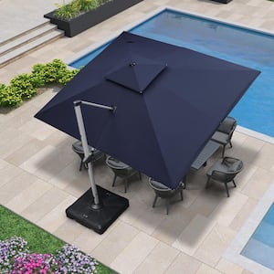 10 ft. x 12 ft. High-Quality Aluminum Polyester Outdoor Patio Umbrella Cantilever Umbrella with Stand, Navy Blue