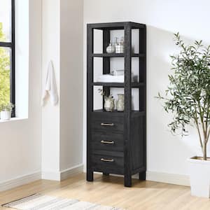 León 21.7 in. W x 15.7 in. D x 72 in. H Fir Wood Black Freestanding Linen Cabinet