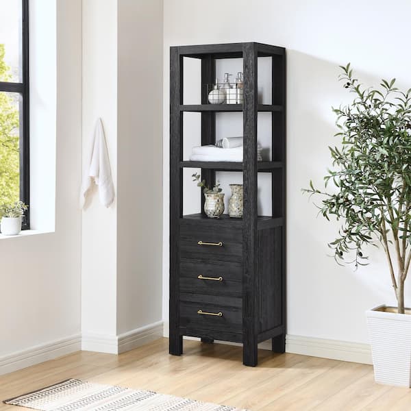 León 21.7 in. W x 15.7 in. D x 72 in. H Fir Wood Black Freestanding Linen Cabinet