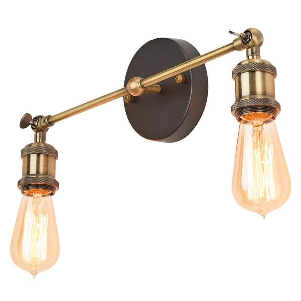 Home Luminaire 2-Light Antique Bronze Adjustable Sconce with Exposed Bulbs