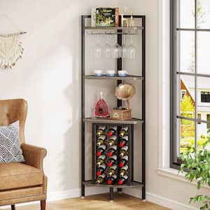 Kearsten 4-Tier Gray Corner Wine Rack with Glass Holder and Storage Shelf