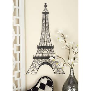 Metal Black 3D Wire Eiffel Tower Wall Decor with Crystal Embellishments