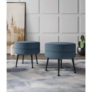 Bailey Mid-Century Modern Blue with Black Feet Woven Polyester Blend Upholstered Ottoman (Set of 2)