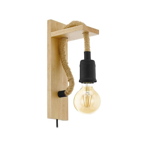 Eglo Rampside 5.31 in. W x 11.81 in. H 1-Light Natural Wood Wall Sconce with Open Bulb
