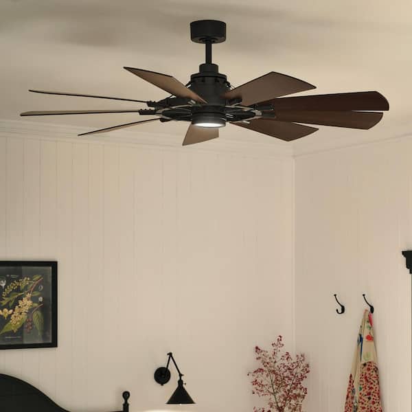 Gentry 60 in. Indoor Distressed Black Downrod Mount Ceiling Fan with Integrated LED with Wall Control Included