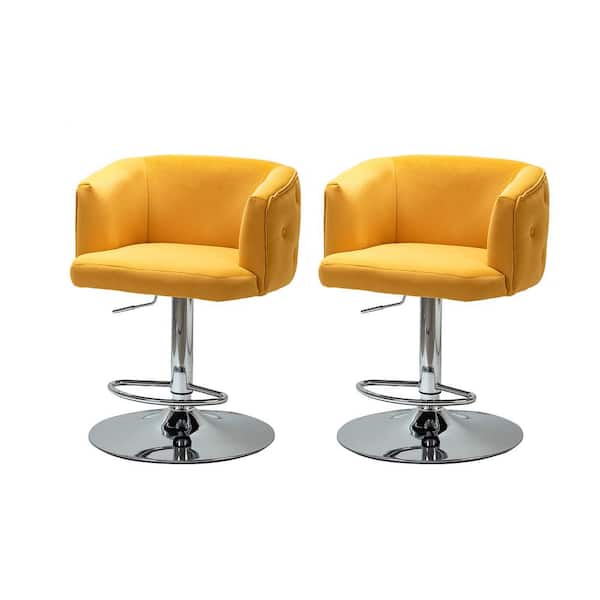 JAYDEN CREATION Magali Mustard 35.5 in Bar Stool with Metal Swivel Base (Set of 2)