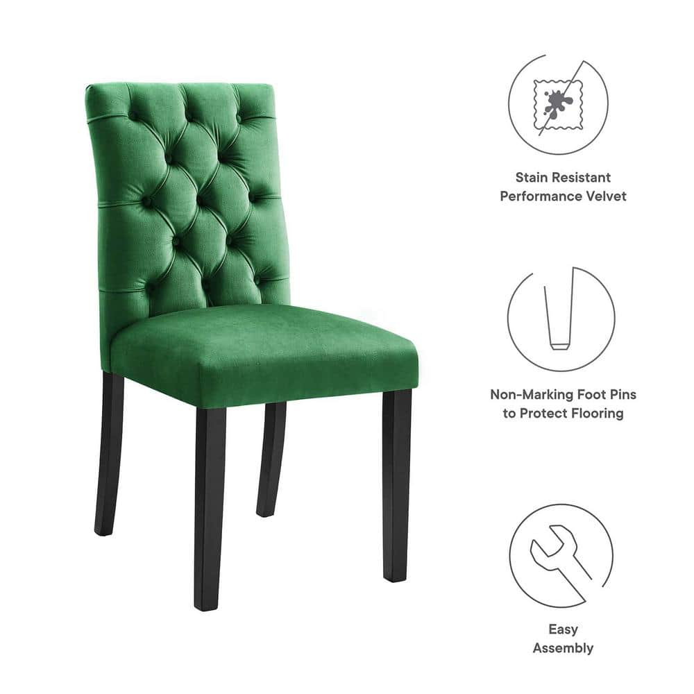 Elegant Emerald Velvet Upholstered Side Chair with Wood Legs