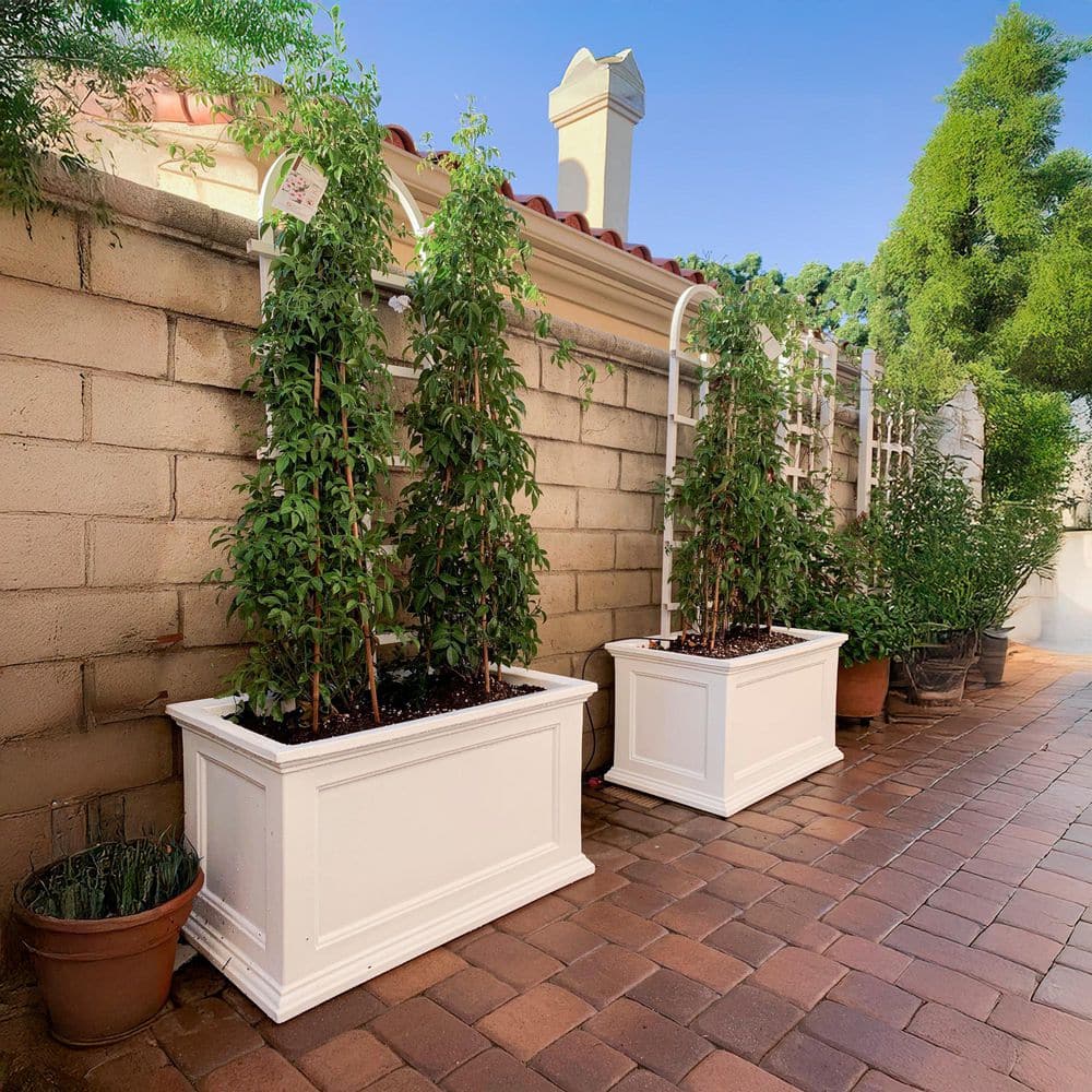 White 20x36 Polyethylene Outdoor Patio Planter with Water Reservoir