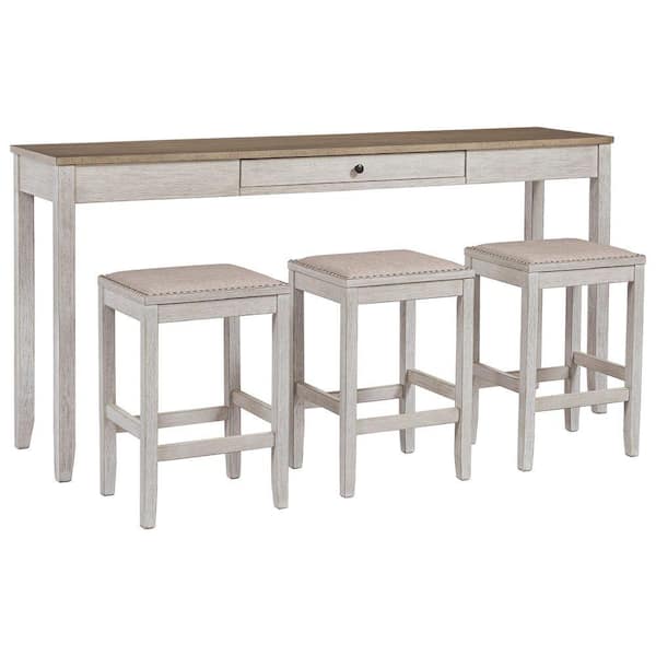 Benjara Modern Style 17 in. White and Brown Wooden 4Legs Counter