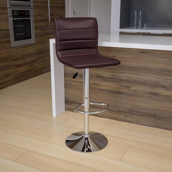 Adjustable Height Brown Cushioned Bar Stool