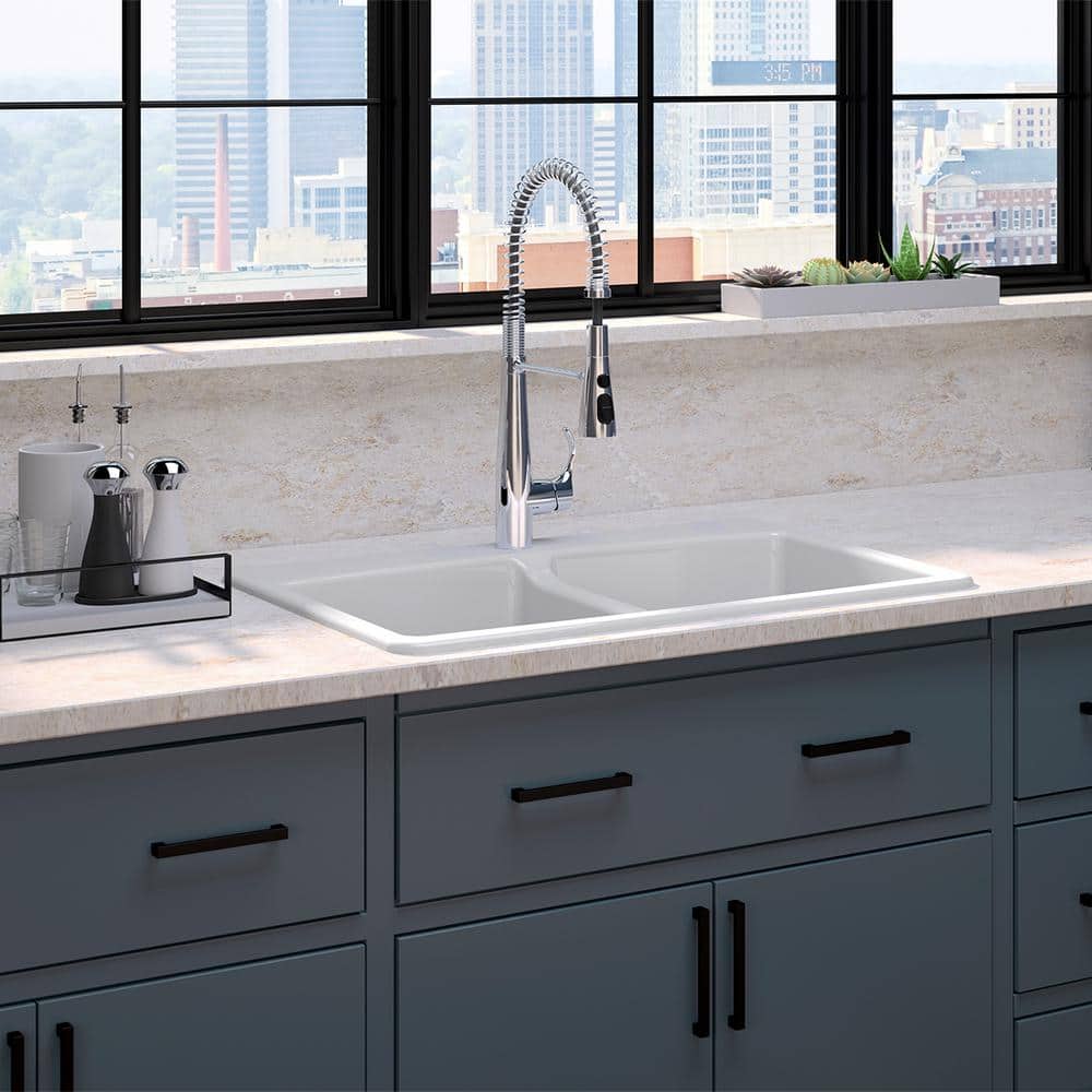 White Cast Iron Double Bowl Top-Mount Kitchen Sink