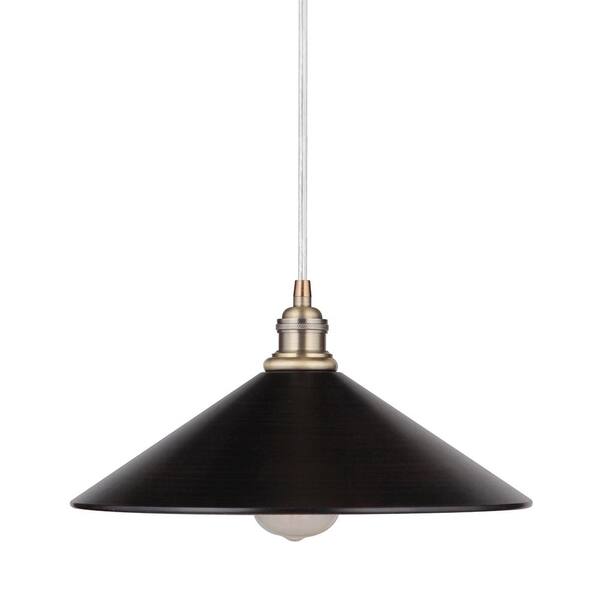 Worth Home Products Instant Pendant 1-Light Recessed Light Conversion Kit Brushed Brass and Brushed Bronze 13 in. Cone Metal Shade