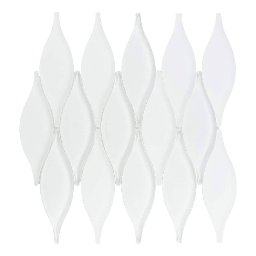 Zeille Ice White 5 in. x 6.5 in. Unique Shape Glossy Smooth Glass Mosaic Wa