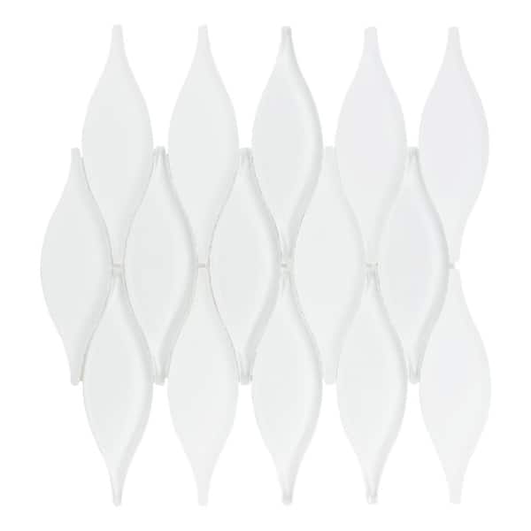 Zeille Ice White 5 in. x 6.5 in. Unique Shape Glossy Smooth Glass Mosaic Wall Tile Sample