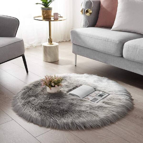 Soft Fluffy Faux Fur Rug - Washable Shaggy Fur Rugs, Small Round Carpets  for Living Room, Bedroom Floor Cushion Mats