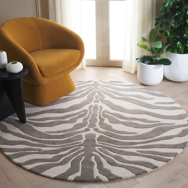 Soho 6 ft. x 6 ft. Round Ivory/Gray Glam Zebra Area Rug