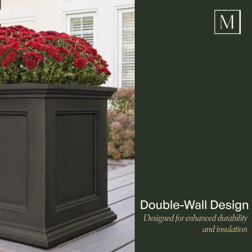 Fairfield Square 20" Black Self-Watering Polyethylene Outdoor Planter