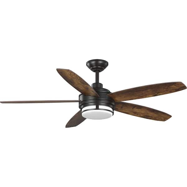 Progress Lighting Albin 54 in. Indoor/Outdoor Integrated LED Bronze Transitional Ceiling Fan with Remote Included for Living Room