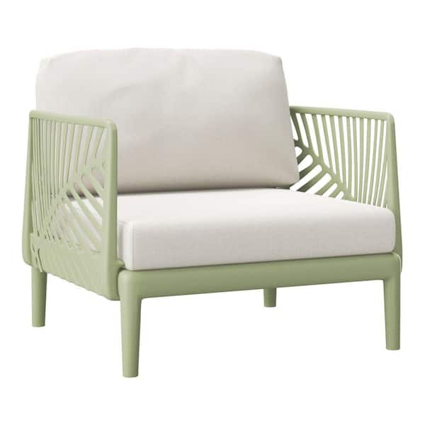 Frond and Form Outdoor Patio Green Deep Seating Poly Plastic All Weather Club Chair with Ivory Cushions