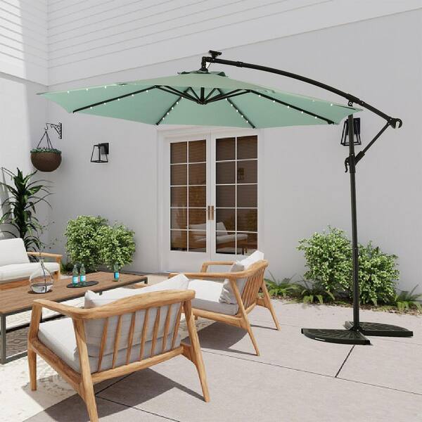 10 offset patio umbrella w solar lights green 10 ft. Steel Solar LED Offset Hanging Market Patio Umbrella in Light Green  UL-3