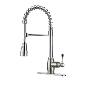 Single Handle Spring Pull-Down Sprayer Kitchen Faucet with Dual-Function Sprayer head, Stainless Steel in Brushed Nickel